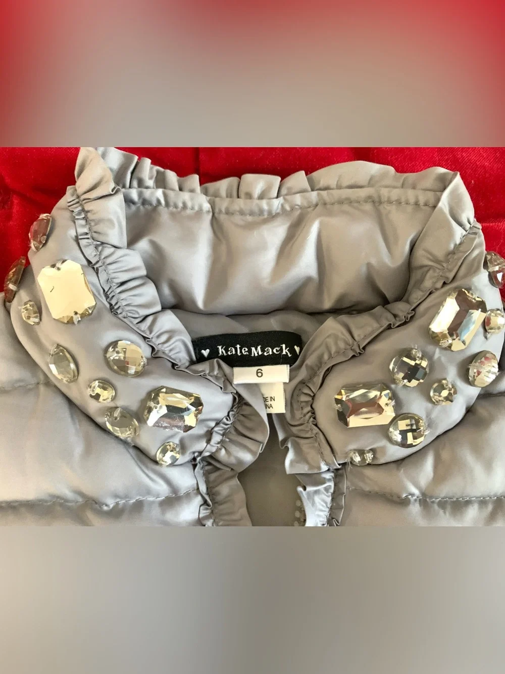 Kate Mack Gray Puffer Jewels Vest jacket Girl 6 EUC